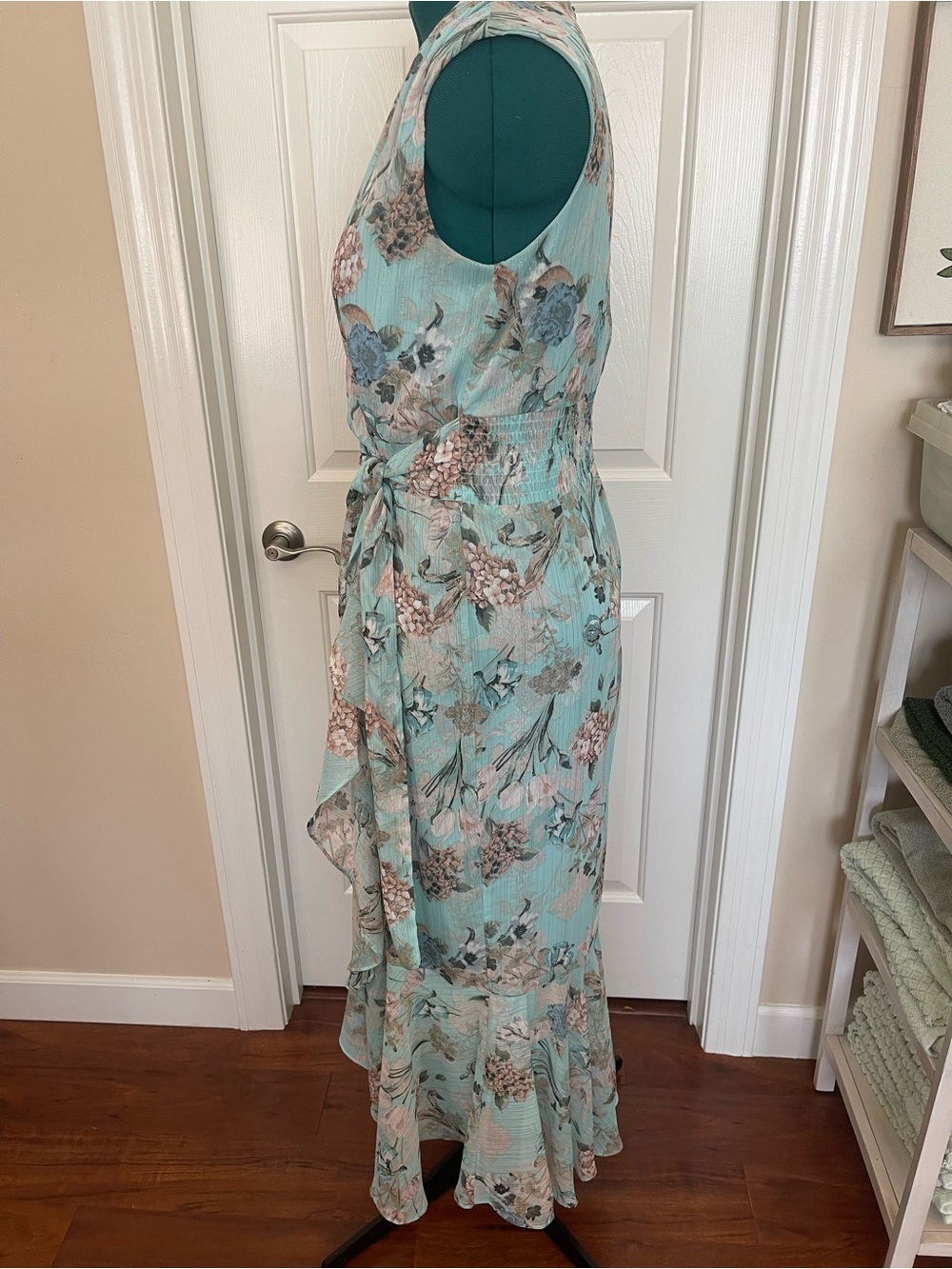 Danny & Nicole Aqua Floral High-Low Wrap Dress - Picture 6 of 16